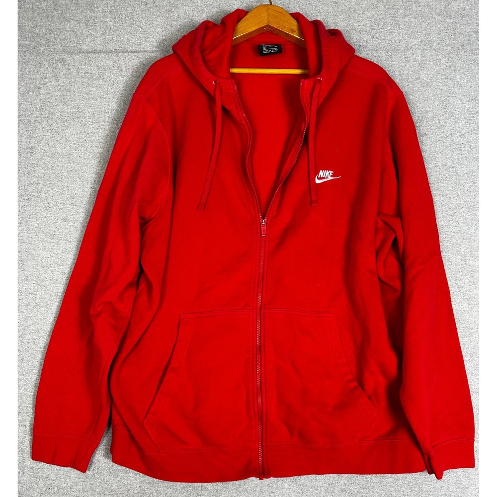 Nike Full Zip Hoodie Mens 3XL Red Embroidered Logo CLub Fleece Sportswear